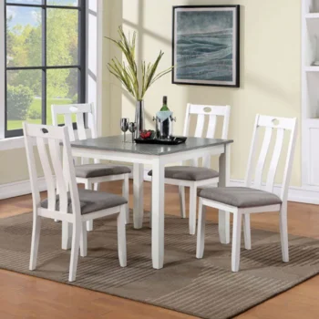 Dunseith 5 Pc. Dining Set Transitional WhiteGray by Furniture of America