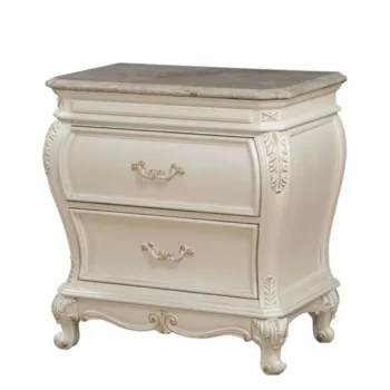 Chantelle Pearl White Nightstand With Granite Top By ACME