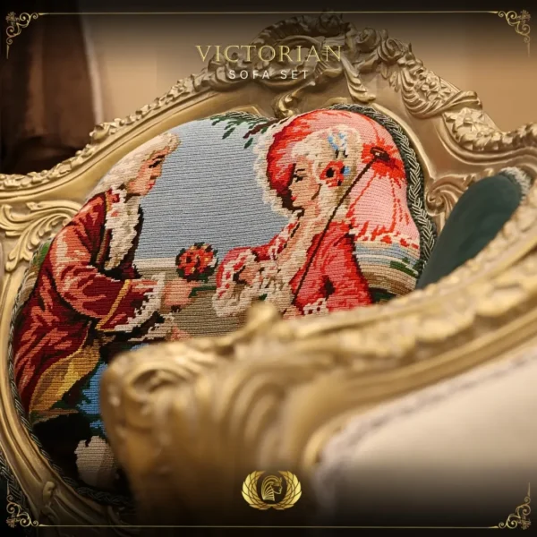 Handmade 3Pcs- Victorian Green Sofa Set - Image 5