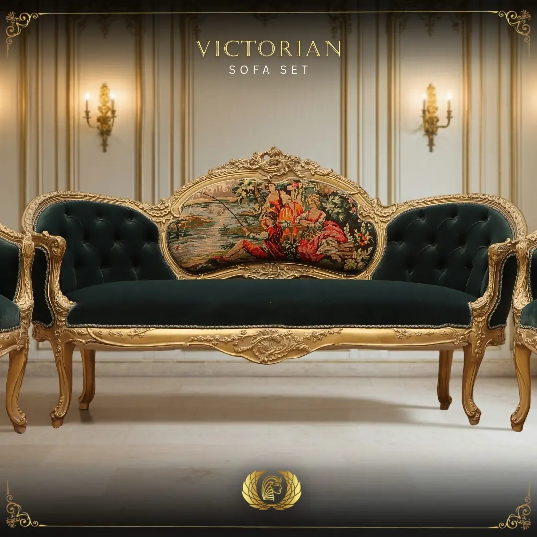 Handmade Victorian Green Sofa | Mobilia Cleopatra 3 Victorian Sofa set (17)