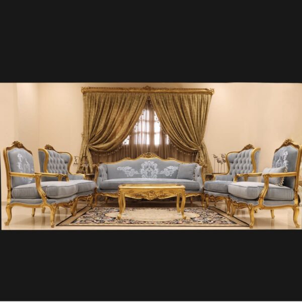 Handmade 5Pcs- Classic Sky Blue Sofa Set 7