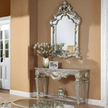 Luxury Silver Finish Victorian Console Table HD-8908S By Homey Design