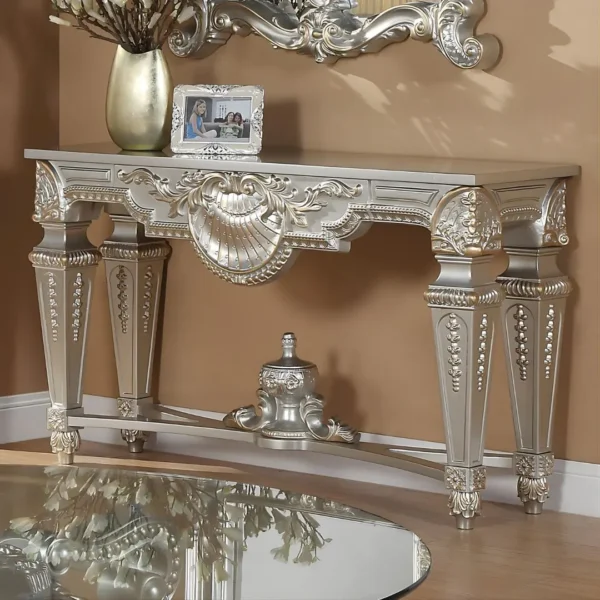 Luxury Silver Finish Victorian Console Table HD-8908S By Homey Design - Image 2