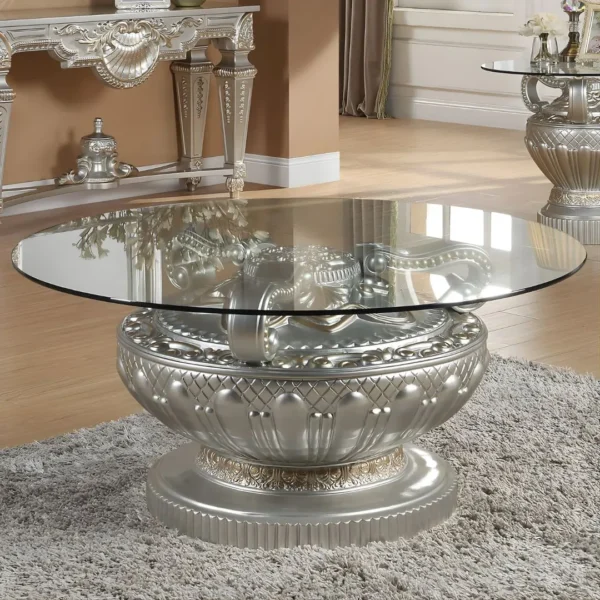 Luxury Silver Finish 3PCs Coffee Table Set HD-8908S By Homey Design - Image 3