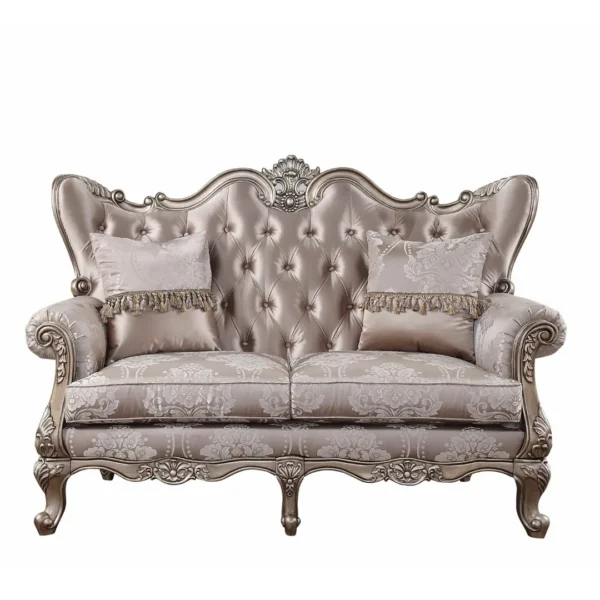 Jayceon Loveseat W2 Pillows Fabric & Champagne Finish By ACME