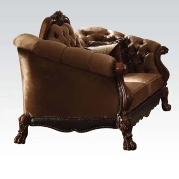 Dresden Golden Brown Velvet Loveseat With 5 Pillows By ACME
