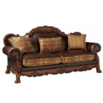 Brown Synthetic Leather & Chenille, Cherry Oak Finish Dresden Sofa W/3 Pillows 15160 by ACME 12