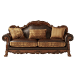 Brown Synthetic Leather & Chenille, Cherry Oak Finish Dresden Sofa W/3 Pillows 15160 by ACME 13