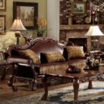 Brown Synthetic Leather & Chenille, Cherry Oak Finish Dresden Sofa W/3 Pillows 15160 by ACME 11