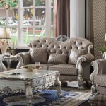 Synthetic Leather & Vintage Bone White Finish Dresden Loveseat W/3 Pillows 58176 by ACME 13