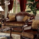 Brown Synthetic Leather & Chenille, Cherry Oak Finish Dresden Loveseat W/2 Pillows 15161 by ACME Luxury Living Room Furniture Mobilia Cleopatra 9 Brown Synthetic Leather & Chenille, Cherry Oak Finish Dresden Loveseat W/2 Pillows 15161 by ACME 9