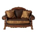 Brown Synthetic Leather & Chenille, Cherry Oak Finish Dresden Loveseat W/2 Pillows 15161 by ACME Luxury Living Room Furniture Mobilia Cleopatra 10 Brown Synthetic Leather & Chenille, Cherry Oak Finish Dresden Loveseat W/2 Pillows 15161 by ACME 10
