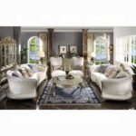 Pearl Leather & Gold Patina Finish Dresden II Sofa W/7 Pillows 54875 by ACME Luxury Living Room Furniture Mobilia Cleopatra 8 Pearl Leather & Gold Patina Finish Dresden II Sofa W/7 Pillows 54875 by ACME 8