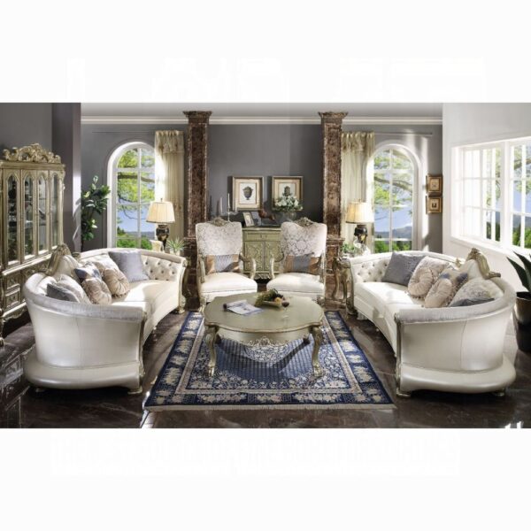 Pearl Leather & Gold Patina Finish Dresden II Sofa W/7 Pillows 54875 by ACME 6