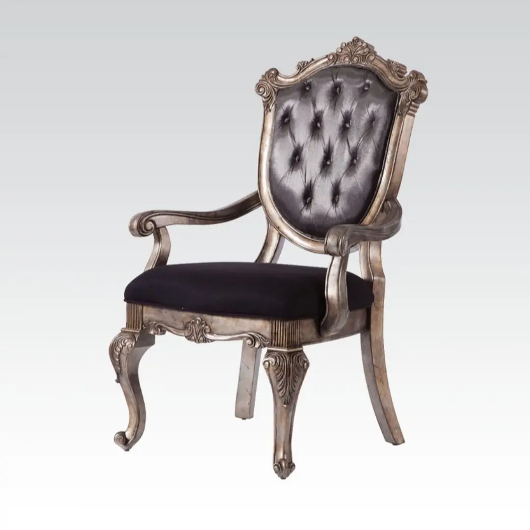 Chantelle Silver Gray Silk Arm Chair Set Of 2 By Acme | Mobilia Cleopatra 3 Chantelle Silver Gray Silk Arm Chair By ACME