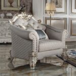 Vendome II Chair With 2 Pillows in Ivory Fabric LV01331 by ACME Living Chairs Mobilia Cleopatra 17 Vendome II Chair With 2 Pillows in Ivory Fabric LV01331 by ACME 17