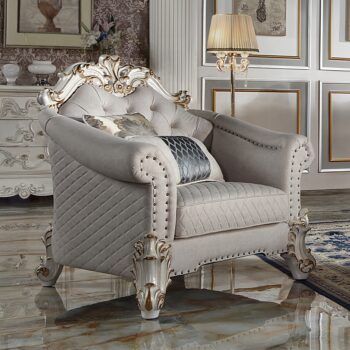 Vendome II Chair With 2 Pillows in Ivory Fabric LV01331 by ACME