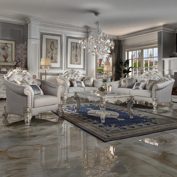 Vendome II Chair With 2 Pillows in Ivory Fabric LV01331 by ACME 16