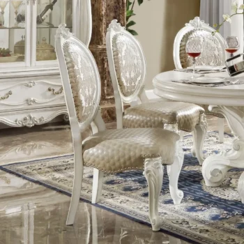 Versailles Bone White Leather Side Chair Set of 2 by ACME