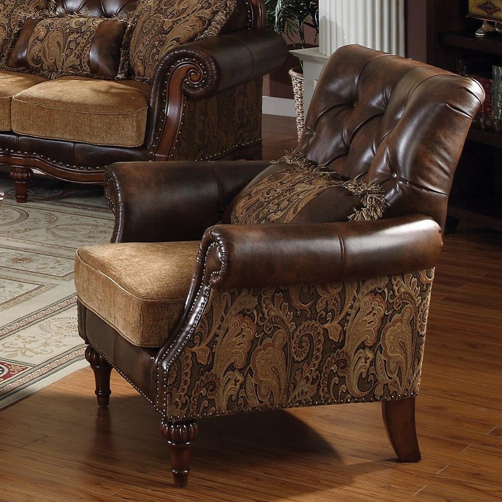 Brown Leather & Chenille Cherry Finish Dreena Chair W/Pillow 05497 by ACME