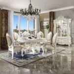 Versailles Round Pedestal Dining Table Bone White Finish By ACME