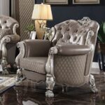 Synthetic Leather & Vintage Bone White Finish Dresden Chair W/Pillow 58177 by ACME Living Chairs Mobilia Cleopatra 13 Synthetic Leather & Vintage Bone White Finish Dresden Chair W/Pillow 58177 by ACME 13