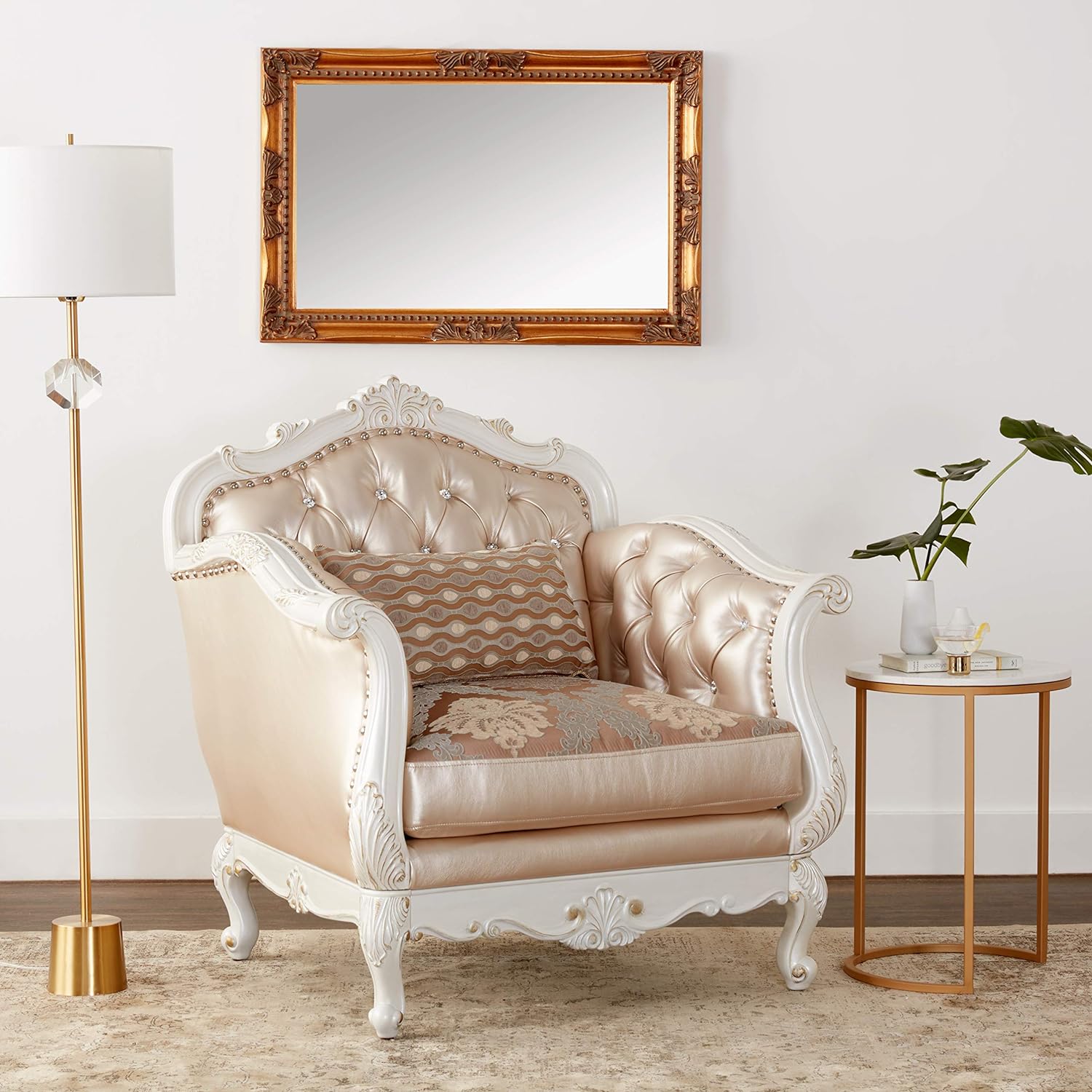 Rose Gold Leather/Fabric Chantelle Chair W/Pillow 53542 by ACME