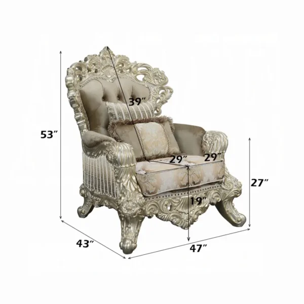 Sorina Gold French Armchair With 2 Pillows by ACME - Image 4