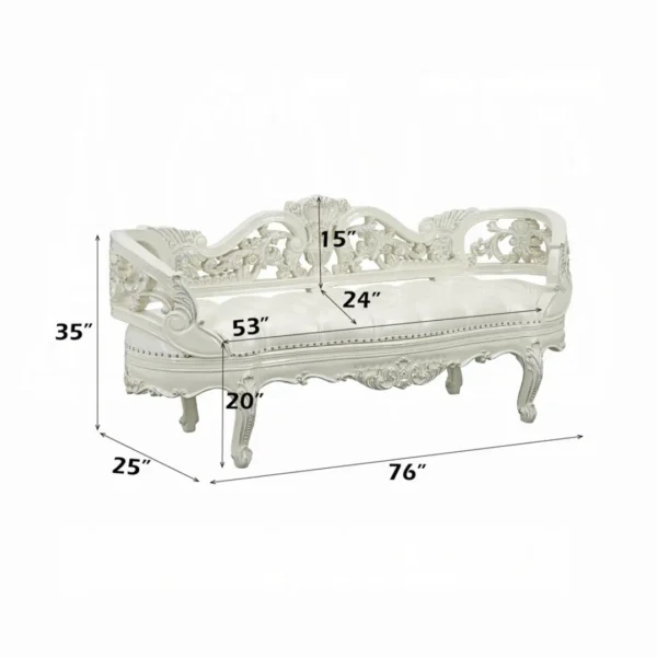 Adara White Leather Bench by ACME - Image 6