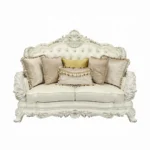 Pearl White Leather Loveseat With 5 Pillows