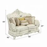 Adara Pearl White Leather Loveseat With 5 Pillows by ACME - Image 3