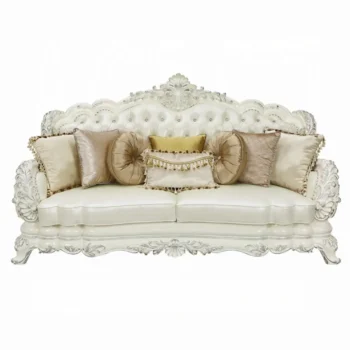 Pearl White Leather Sofa With 7 Pillows