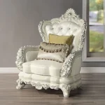 Pearl White Leather Living Chair With 2 Pillows