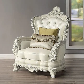 Pearl White Leather Living Chair With 2 Pillows