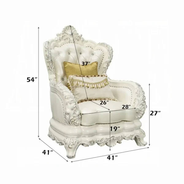 Adara Pearl White Leather Living Chair With 2 Pillows by ACME - Image 5