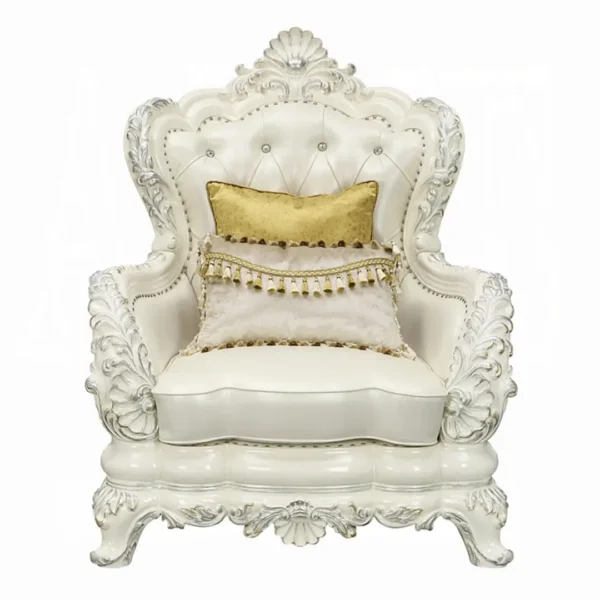 Adara Pearl White Leather Living Chair With 2 Pillows by ACME - Image 2