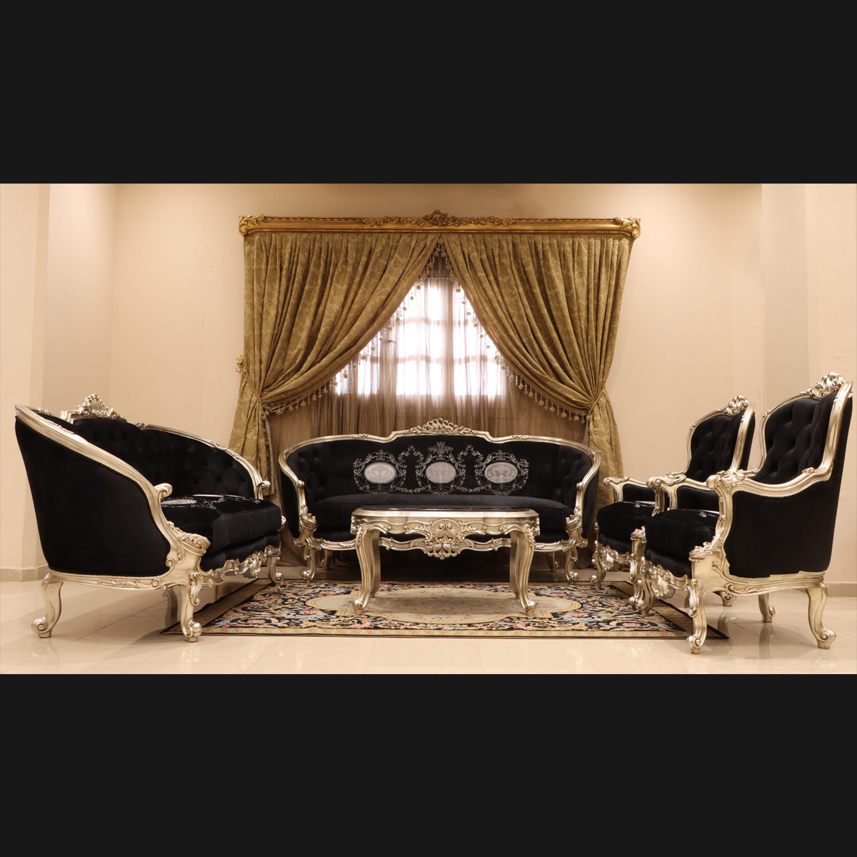 Handmade 4Pcs-Silver Black Sofa Set