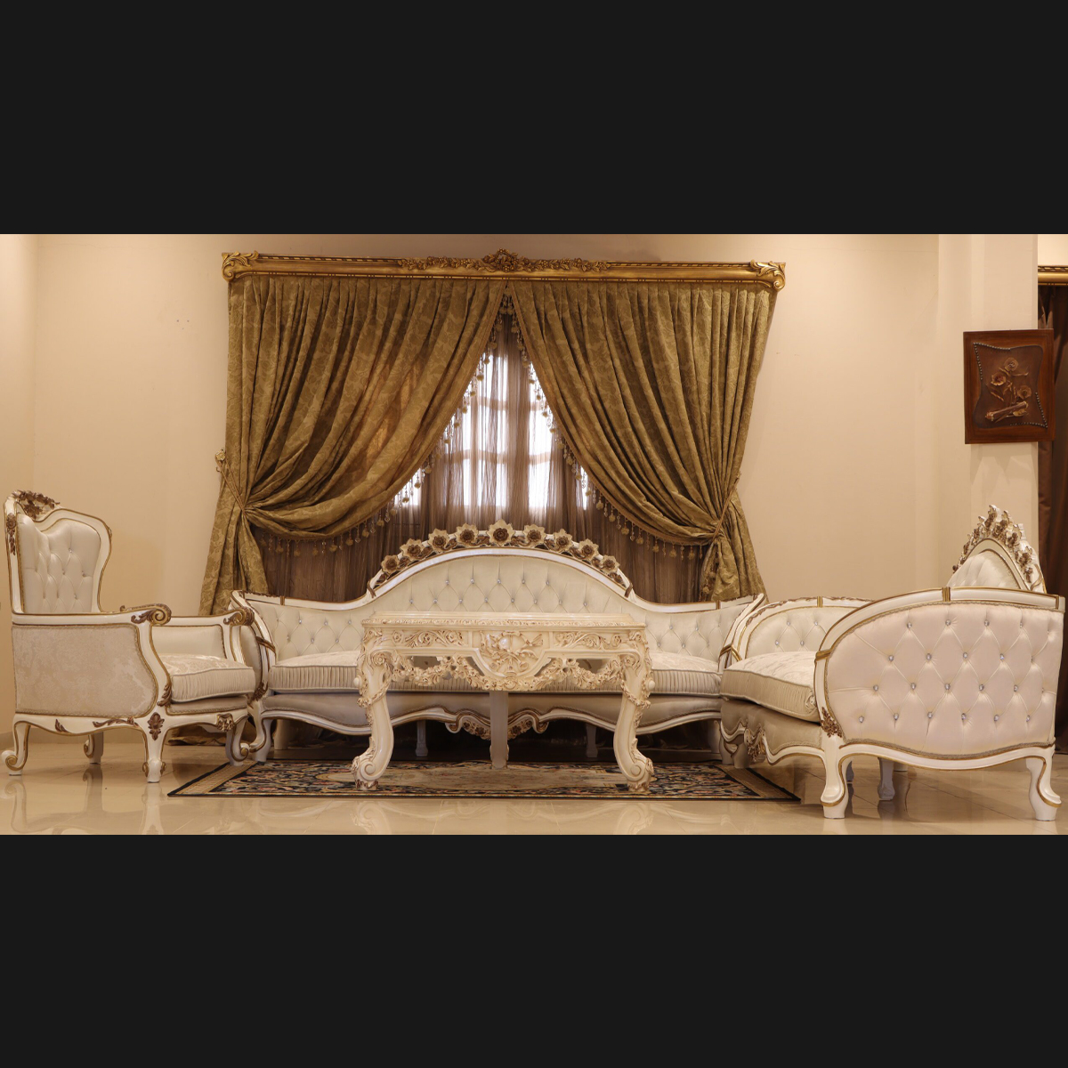 Handmade 3Pcs- Lion White Sofa Set