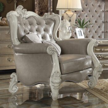 Versailles Chair With 2 Pillows in Gray Leather 52127 by ACME