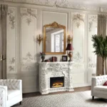 White Wooden LED Electric Fireplace