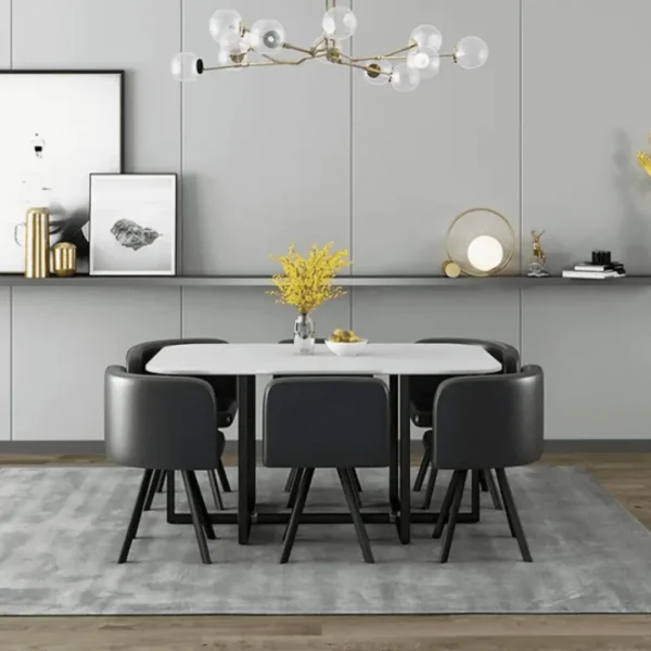 800 White Marble Dining Table Set For 6 Chairs by Artisan furniture - Image 4