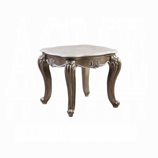 Marble Top & Antique Bronze Finish Elozzol End Table LV00303 by ACME 7