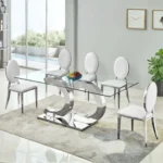 Silver Dining Table Tempered Glass RDT313S by Artisan Furniture