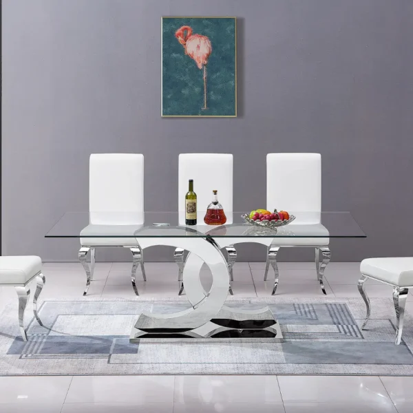 Silver Dining Table Tempered Glass RDT313S by Artisan Furniture - Image 3