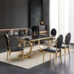 Black Marble Gold Finish Dining Table RDT316GM by Artisan Furniture