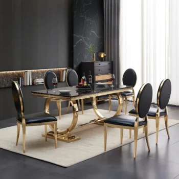 Black Marble Gold Finish Dining Table RDT316GM by Artisan Furniture