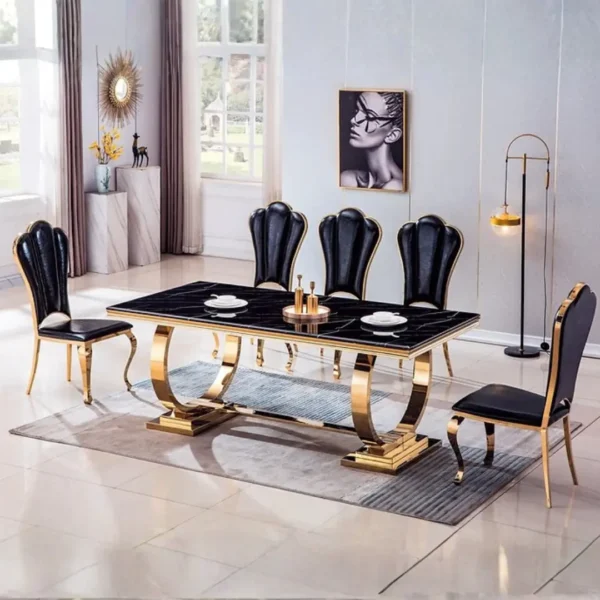 Black Marble Gold Finish Dining Table RDT316GM by Artisan Furniture - Image 8