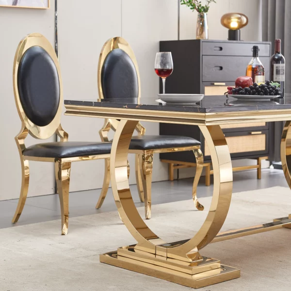 Black Marble Gold Finish Dining Table RDT316GM by Artisan Furniture 11