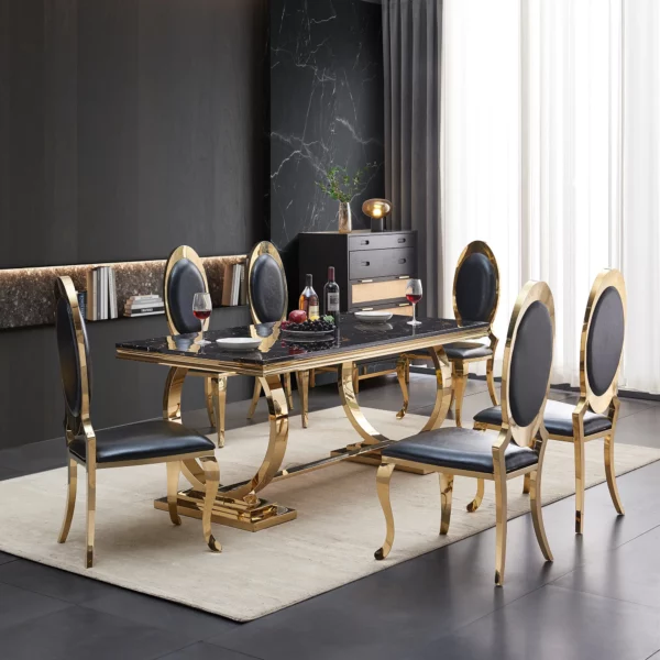 Black Marble Gold Finish Dining Table RDT316GM by Artisan Furniture 12