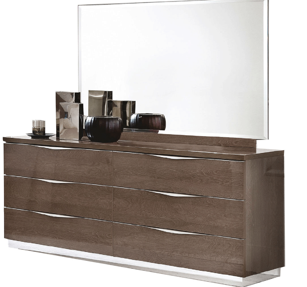 High Gloss Lacquer Platinum LEGNO Dressers & Mirror SILVER BIRCH p11040 By ESF Furniture